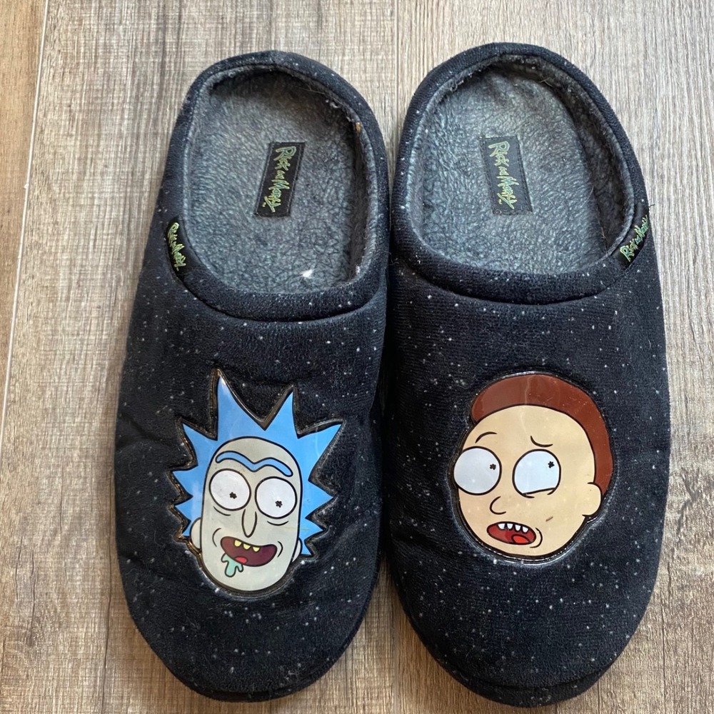 Rick and Morty Ground Up Mens Black Starry Scuff Slippers Size 11/12 Lined House